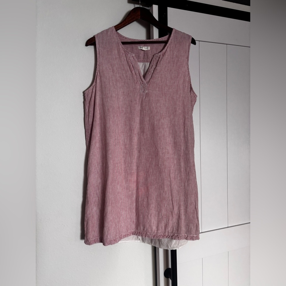 beachlunchlounge Red and White Striped Linen/Cotton Tank Dress (XL)